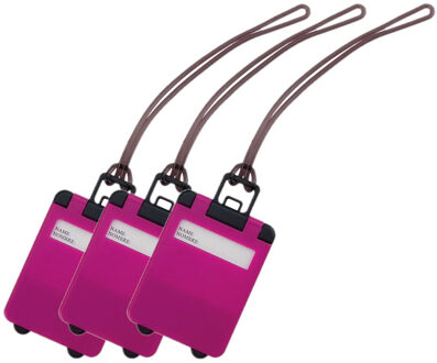 Pakket van 3x stuks kofferlabels fuchsia roze 9,5 cm - Bagagelabels