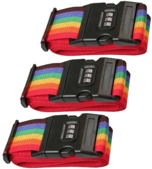 Pakket van 3x stuks kofferriemen / bagageriemen met cijferslot 200 cm regenboog kleuren