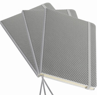 Pakket van 3x stuks schoolschriften/notitieboeken A5 harde kaft gelinieerd zilver - Notitieboek Zilverkleurig