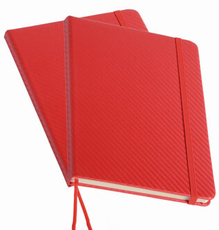Pakket van 4x stuks schoolschriften/notitieboeken A5 gelinieerd harde kaft - rood - Met sluitband en bladwijzer