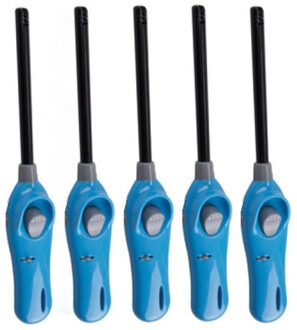 Pakket van 5x stuks blauwe barbecue aanstekers/gasaanstekers navulbaar 26 cm