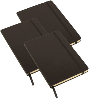 Pakket van 5x stuks luxe schoolschriften/notitieboeken A5 harde kaft gelinieerd zwart