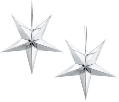 Pakket van 6x stuks kerstster decoratie zilveren ster lampionnen 30 cm