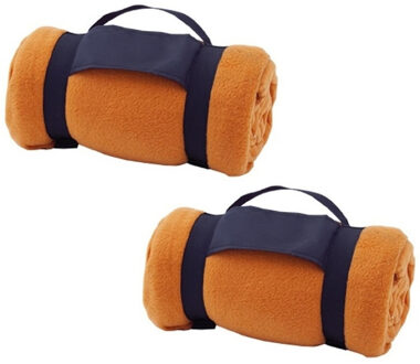 Pakket van 8x stuks fleece deken/plaid oranje met afneembaar handvat 160 x 130 cm - Action products