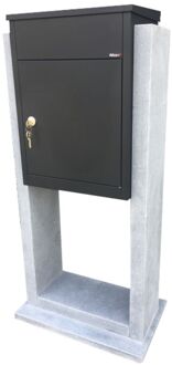 Pakketbrievenbus Barcelona Parcel - Natuursteen En Staal - Zwart - 52x113x32cm