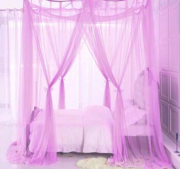 Paleis Klamboe Zwart Wit Voor Dubbele Vier Hoek Bed Post Bed Luifel Klamboe Volledige Queen King Size Beddengoed paars