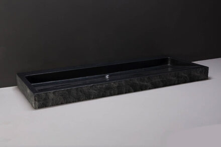 Palermo Doppio wastafel 140.5x51.5x9cm rechthoek 2 wasbakken 2 kraangaten graniet gezoet gekapt antraciet