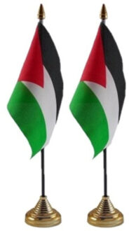 Palestina tafelvlaggetjes - 2x stuks - 10 x 15 cm - met gouden standaard - H27 cm - versiering