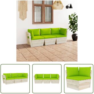 Pallet Bank - Houten - 3-zits - Helder Groene Kussens - 60x60x65cm