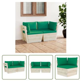 Pallet Hoekbank - 60 x 60 x 65 cm - Groen Polyester Kussens - Geïmpregneerd Vurenhout