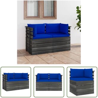 Pallet Hoekbank - 65x65x71.5 cm - Massief Grenenhout - Blauw Kussen - Montage Vereist