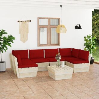 Pallet Lounge Set - 7-delig - Geïmpregneerd vurenhout - Wijnrode kussens Rood