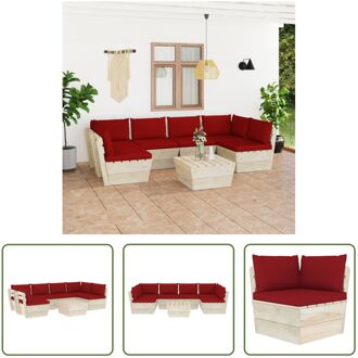 Pallet Lounge Set - 7-delig - Geïmpregneerd vurenhout - Wijnrode kussens Rood