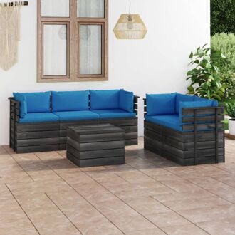 Pallet Lounge - Tuinmeubelset - Grenenhout - Lichtblauw kussen - 60x65x71.5cm - Montage vereist