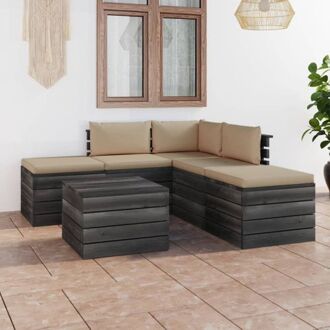 Pallet Loungeset - 100% polyester kussens - Massief grenenhout - Modulair design - Beige kussen - 60 x