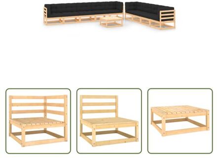 Pallet loungeset - 4 hoekbank 5 middenbank - 1 tafel/voetenbank - antraciet kussen - 70x70x67 cm - Grijs