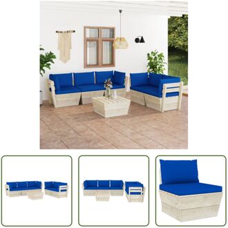 Pallet loungeset - 6-delig - Geïmpregneerd vurenhout - Blauw kussen