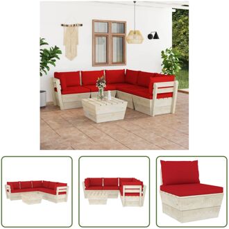 Pallet Loungeset - 6-delig - Geïmpregneerd vurenhout - Rode kussens Rood