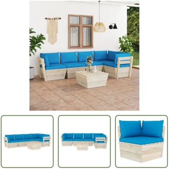 Pallet Loungeset - 6-delig - Hout - Lichtblauwe Kussens