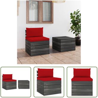 Pallet loungeset - 60x65x71.5cm - Massief grenenhout - Rood kussen