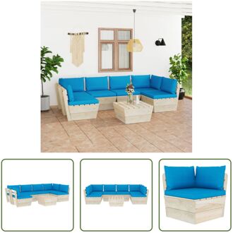 Pallet Loungeset - 7-delige - Geïmpregneerd Vurenhout - Lichtblauw - 60 x 60 x 65 cm - Montage vereist