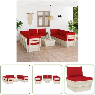 Pallet Loungeset - 9-delig - Hout - 60x60x65cm - Rood - Geïmpregneerd vurenhout met polyester