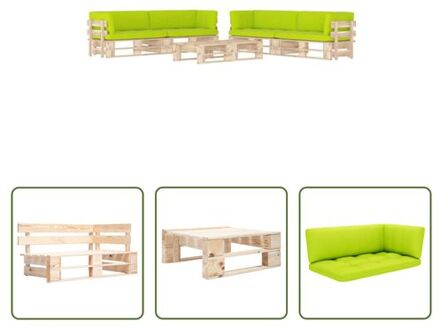 Pallet Loungeset - Grenenhout - 110 x 65 x 55 cm - Heldergroen kussen