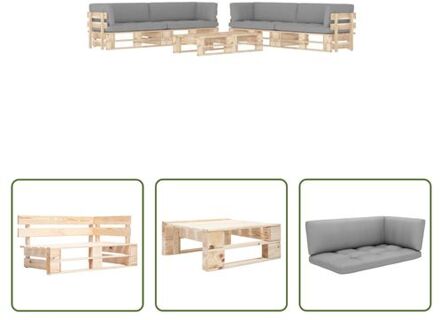 Pallet Loungeset - Grenenhout - 110x65x55 cm - Grijs kussen