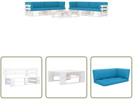 Pallet Loungeset - Grenenhout - 60x60x25 cm - Blauw kussen Wit