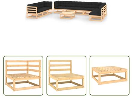 Pallet Loungeset - Grenenhout - 70x70x67 cm - Antraciet-kleurige kussens Grijs