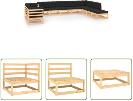 Pallet Loungeset - Grenenhout - Antraciet - 4 hoekbank - 6 middenbank - 1 tafel/voetenbank Grijs