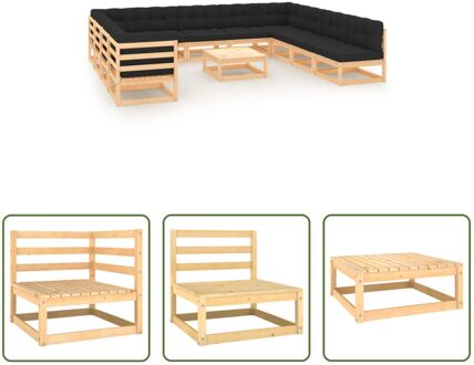 Pallet Loungeset - Grenenhout - Antraciet kussens - 70 x 70 x 67 cm - Modulair design Grijs