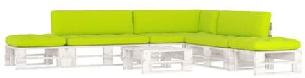 Pallet Loungeset - Grenenhout - Helder groen kussen - 110 x 65 x 55 cm Wit