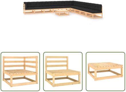 Pallet Loungeset - Grenenhout - Hoek/middenbank- 70 x 70 x 67 cm - Tafel- 70 x 70 x 30 cm - Antraciet Grijs