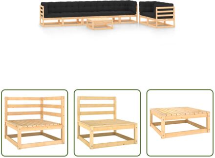 Pallet Loungeset - Grenenhout - Hoek/Middenbank- 70x70x67cm - Tafel- 70x70x30cm - Kussen- 8cm - Kleur- Grijs