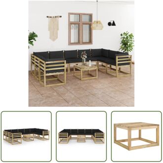 Pallet loungeset - Grenenhout - Hoekbank 64x64x70 cm - Middenbank 60x64x70 cm - Tafel 60x60x36.5 cm - Zwart