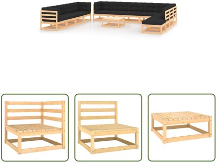 Pallet Loungeset - Grenenhout Massief - Antraciet - 70x70x67 cm (Hoek/Middenbank) - 70x70x30 cm Grijs