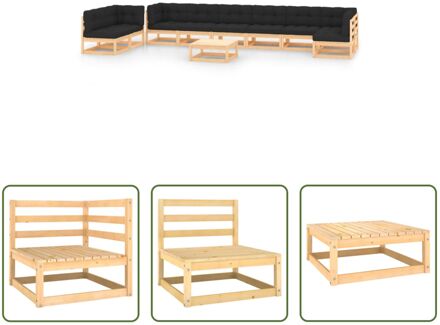 Pallet Loungeset - Grenenhout - Modulair - 3 hoekbanken - 6 middenbanken - 1 tafel - 9 zitkussens - Grijs