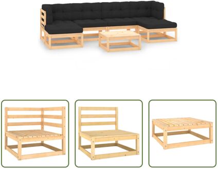 pallet loungeset - grenenhout - modulair - 8-delig - 70x70x67 cm - antracietkussen Grijs