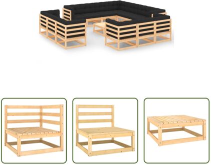 Pallet Loungeset - Grenenhout - Modulair - Antraciet - 7 hoekbank - 6 middenbank - 1 tafel/voetenbank Grijs