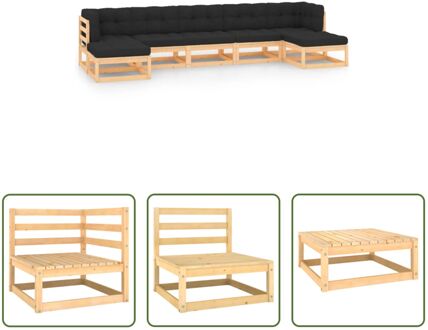 Pallet Loungeset - Grenenhout - Modulair Design - Antraciet - 7-delige Set Grijs