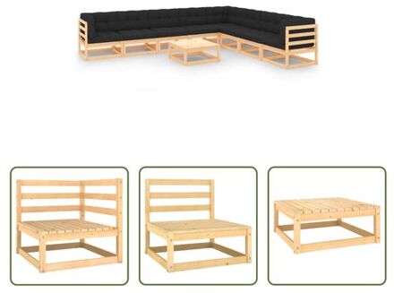 Pallet Loungeset - Grenenhout - Modulair - Inclusief Kussens - 70 x 70 x 67 cm - Antraciet Grijs