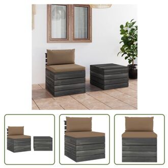 Pallet Loungeset - Grenenhout - Taupe Kussens - Modulair - 60x65x71.5cm - 60x60x41.5cm - 60x60x6cm