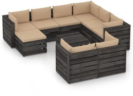 pallet loungeset - grenenhouten tuinmeubelset - modulair design - 69x70x66 cm - beige kussen Grijs