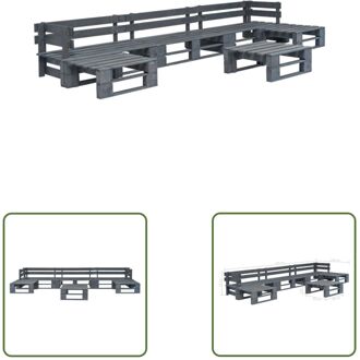 Pallet Loungeset - Grijs - Grenenhout - 330 x 126 x 55 cm - Incl - 3x pallet hocker - 1x pallet bank