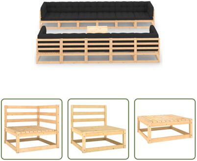 Pallet Loungeset - Hoek- en Middenbank - Tafel - Kussens - Grenenhout - Antraciet - 70x70x67 cm Grijs