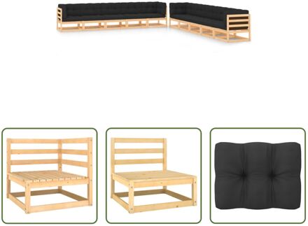 Pallet Loungeset - Hoek/middenbank - 70 x 70 x 67 cm - Antraciet kussen Grijs