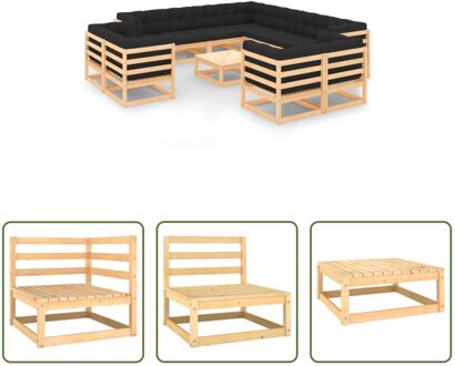 Pallet Loungeset - Hoek/Middenbank 70 x 70 x 67 cm - Tafel/Voetenbank 70 x 70 x 30 cm - Antraciet Grijs