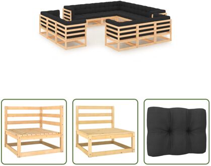 Pallet Loungeset - Hoek/Middenbank - 70x70x67 cm - Antraciet kussen Grijs