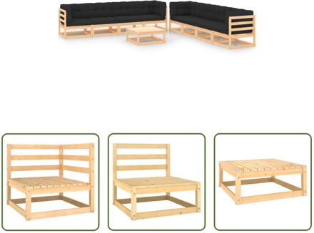 Pallet Loungeset - Hoek/Middenbank 70x70x67 cm - Tafel/Voetenbank 70x70x30 cm - Antraciet kussen - Grijs